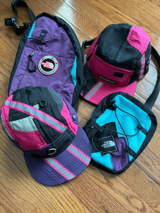 Upcycled TNF Bags and Hats (Purple/Pink)